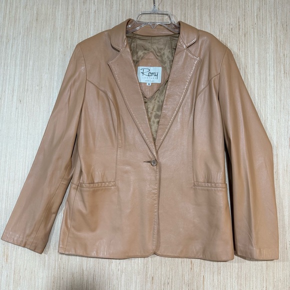 Remy Leather Women's Brown Blazer Size M Vintage Lambskin Soft Button Jacket - Picture 1 of 8